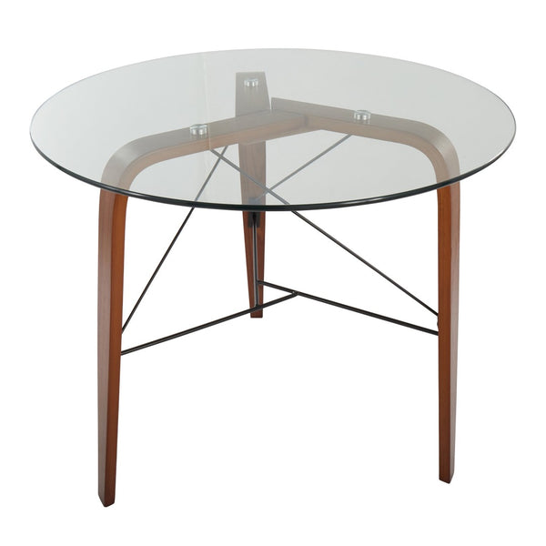 English Elm Contemporary Walnut Tripod Dining Table with Tempered Glass Top for Small Spaces B202P223353