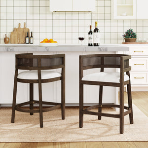 English Elm Christopher Knight Home® - Wood Upholstered Arm Counter Stools Set Of 2 - Beige & Walnut - Stylish Comfort For Your Kitchen N771P265580T