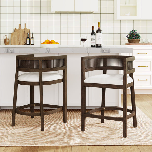 English Elm Christopher Knight Home® - Wood Upholstered Arm Counter Stools Set Of 2 - Beige & Walnut - Stylish Comfort For Your Kitchen N771P265580T