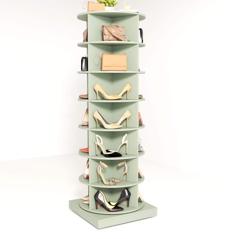 English Elm Green Rotating Tower Shoe Cabinet 7 Tier Organizer Holds 24 Pairs for Entryway W1320P191819