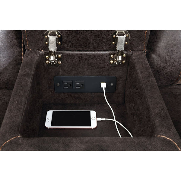 English Elm Brazelton 2-Piece Manual Reclining Sofa & Glider Loveseat Set with Leather, Cup Holders, USB Power Brown B062S00844