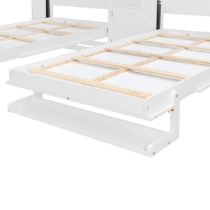 English Elm Dual Twin Wall Murphy Beds with Storage Tower Shelves for Kids or Guest Rooms White N820S00058K-1