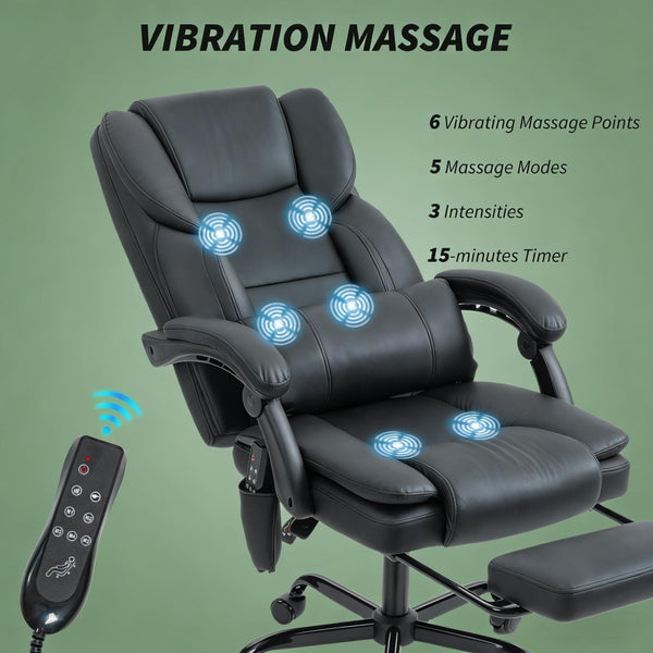 English Elm Faux Leather High Back Massage Office Chair with Reclining Footrest for Home Executives T3971P454525