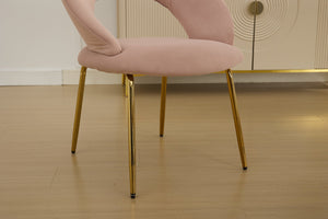 English Elm 061-Set Of 1 Pink Velvet Dining Chair With Curved Backrest & Golden Legs For Modern Spaces W527P255478