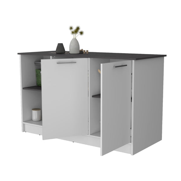 English Elm Mercury Freestanding Kitchen Island with Cabinet Open Shelving and Prep Workspace B128S00227