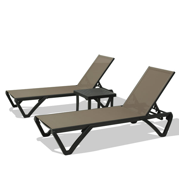 English Elm Pool Aluminum Chaise Lounger Set of 2 with Side Table, Weatherproof Textilene, Adjustable Recline, Wheels khaki W1859P396061