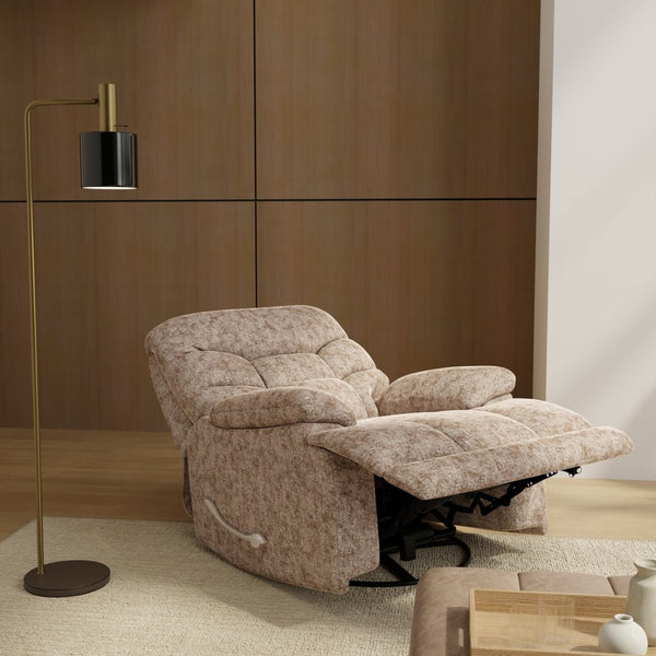 English Elm Swivel Glider Recliner Plush Upholstered Chair for Contemporary Living Rooms Beige Brown B339P422560
