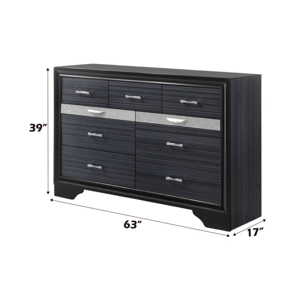 English Elm Naima Modern Textured Finish Dresser with Felt-Lined Jewelry Drawer, Silver Pulls, Smooth Glide Black 66 L x 20 W x 43 H B2726P261245