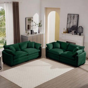 English Elm Modern Fabric Living Room Sofa Set - Two 2-Seater Green Corduroy Sofas With Plush Cushions & Style W714S00812