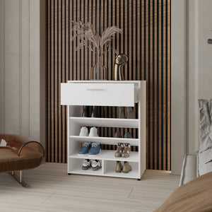 English Elm Mackay Shoe Organizer with Drawer & Cubbies, White Engineered Wood, Compact Entryway Storage Unit B092P309164