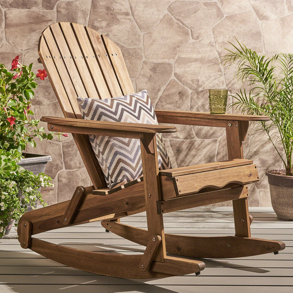English Elm Christopher Knight Home® - MALIBU Adirondack Rocking Chair in Handcrafted Acacia Wood for Patio, Weather-Resistant Comfort & Style Natural 43 L x 28 W x 14.5 H 61681.00
