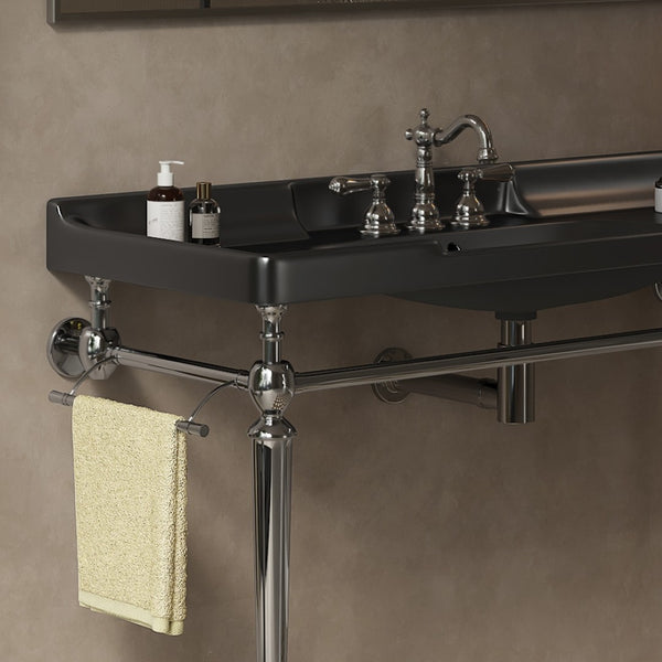 English Elm Vici 48 Inch Matte Black Ceramic Bathroom Basin with Triple Faucet Holes Retro Style W2615P406551
