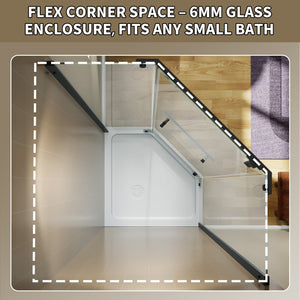 English Elm Corner Frameless Neo-angle Pivot Shower Enclosure with Tempered Glass and Sleek Hardware W637P348794
