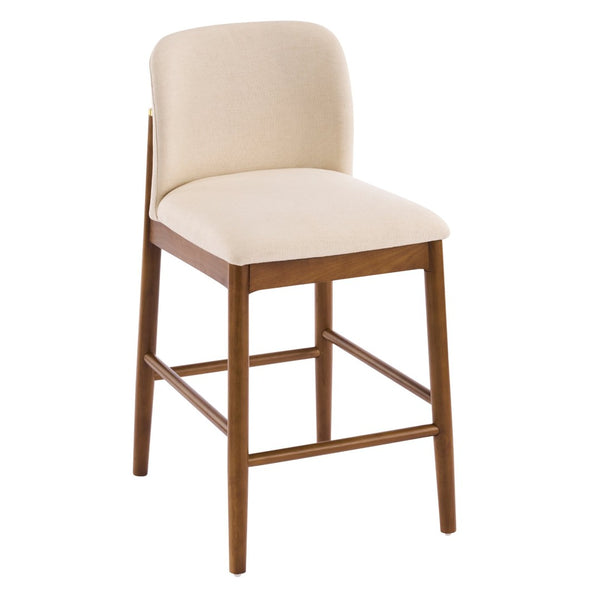 English Elm Lois Rubberwood Counter Stools Set of 2 Beige Upholstered Seats Walnut Frame N775P369557W