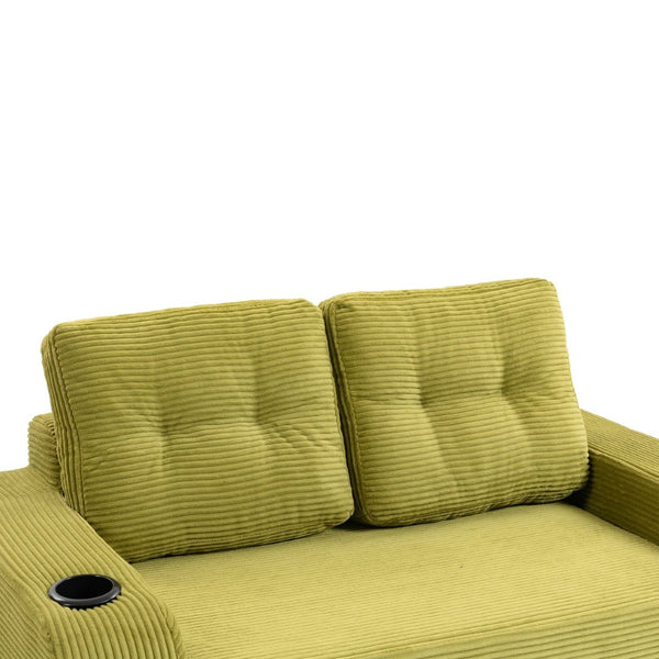 English Elm Convertible Floor Sofa Bed with Memory Foam and Ribbed Corduroy for Small Spaces Olive W395P438030