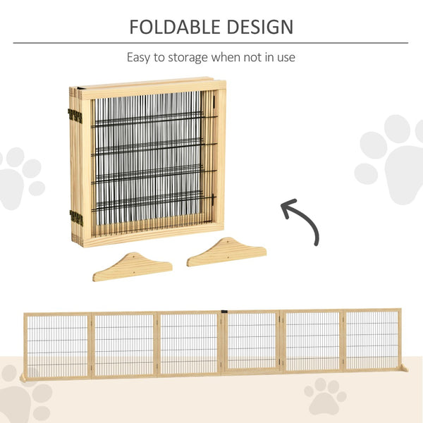 English Elm Pawhut Pinewood Freestanding Pet Gate Six Foldable Panels Locking Door for Dogs W2225P217311