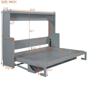 English Elm Queen Murphy Bed With Hydraulic Lift & Foldable Desk - Stylish Space-Saving Solution In Gray N820S10033E-GIGA