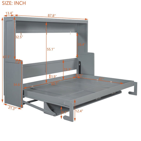 English Elm Queen Murphy Bed With Hydraulic Lift & Foldable Desk - Stylish Space-Saving Solution In Gray N820S10033E-GIGA