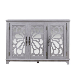 English Elm 49.33" Mirrored Lattice Buffet Cabinet with Adjustable Shelves Vintage Wood Grain Sideboard Light Gray W2899P372742