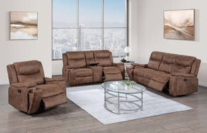 English Elm Modern Reclining Loveseat with Console Cup Holders Faux Leather Plush Seating Walnut B011P469516