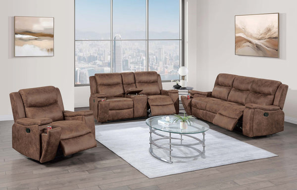 English Elm Modern Reclining Loveseat with Console Cup Holders Faux Leather Plush Seating Walnut B011P469516