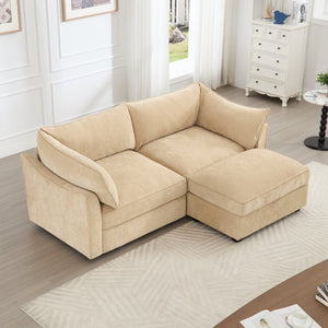English Elm 2-Seater Chenille Sofa With Movable Storage Footstool - Cozy Wheat Upholstery & Elegant Design W3041S00173