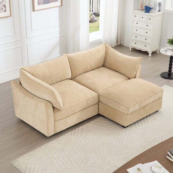 English Elm 2-Seater Chenille Sofa With Movable Storage Footstool - Cozy Wheat Upholstery & Elegant Design W3041S00173