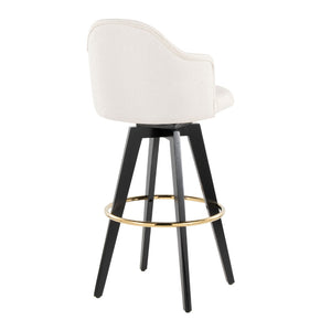 English Elm Fixed-height Swivel Barstools with Gold Ring Footrest Cream Upholstery Set of 2 B202S01864