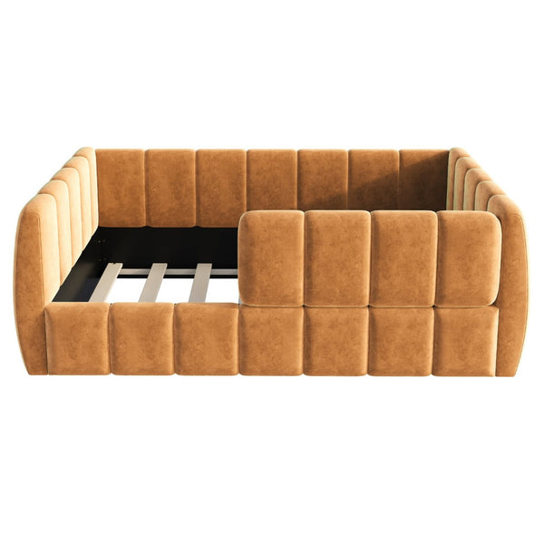 English Elm Upholstered Velvet Toddler Daybed with Removable Guardrails and Solid Slat Support Orange N899P452426C
