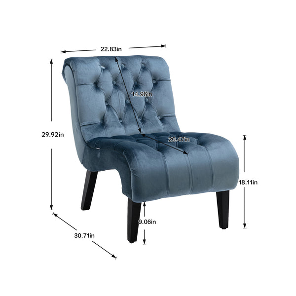 English Elm COOLMORE Velvet Armless Accent Chair with Solid Wood Frame Comfortable Upholstered Barrel Seat Light Blue W39550131