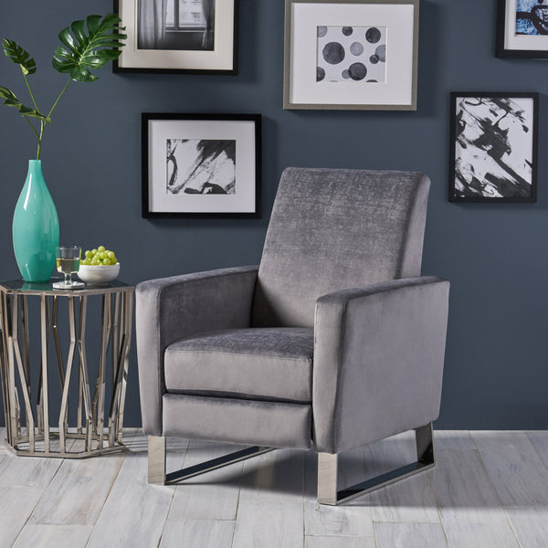 English Elm Christopher Knight Home® - Arvin Plush Push-Back Recliner with Stainless Steel Legs — Modern Fabric Comfort for Living Rooms Grey 65272.00FGRY