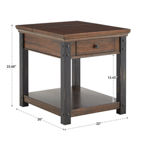 Niccola Modern End Table with Drawer Power Outlets and Lower Shelf