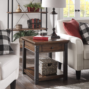 Niccola Modern End Table with Drawer Power Outlets and Lower Shelf