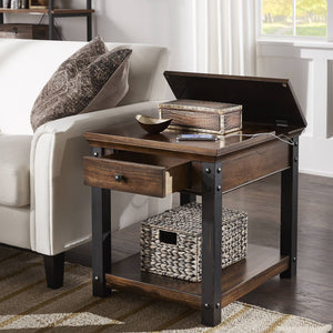 Niccola Modern End Table with Drawer Power Outlets and Lower Shelf