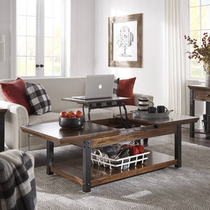 Niccola Lift Top Coffee Table with Wood Veneer Top and Metal Frame Storage