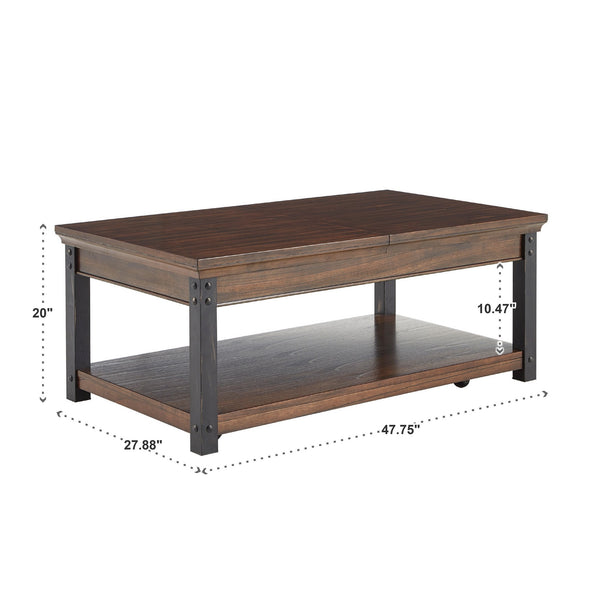 Niccola Lift Top Coffee Table with Wood Veneer Top and Metal Frame Storage