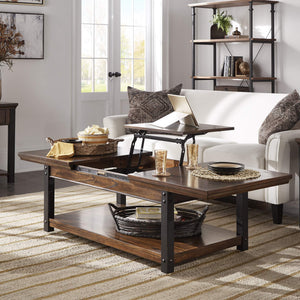 Niccola Lift Top Coffee Table with Wood Veneer Top and Metal Frame Storage