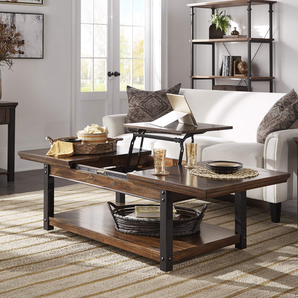 Niccola Lift Top Coffee Table with Wood Veneer Top and Metal Frame Storage