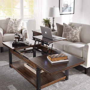 Niccola Lift Top Coffee Table with Wood Veneer Top and Metal Frame Storage