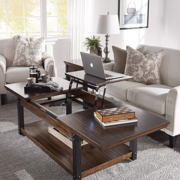 Niccola Lift Top Coffee Table with Wood Veneer Top and Metal Frame Storage
