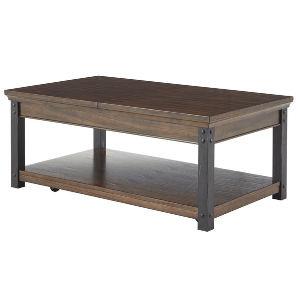 Niccola Lift Top Coffee Table with Wood Veneer Top and Metal Frame Storage