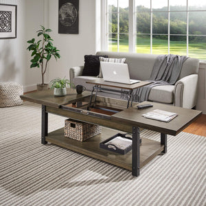 Niccola Lift Top Coffee Table with Wood Veneer Top and Metal Frame Storage