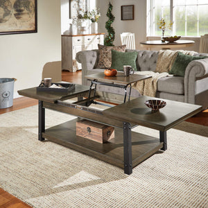 Niccola Lift Top Coffee Table with Wood Veneer Top and Metal Frame Storage