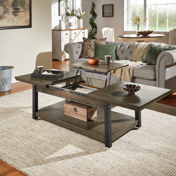 Niccola Lift Top Coffee Table with Wood Veneer Top and Metal Frame Storage