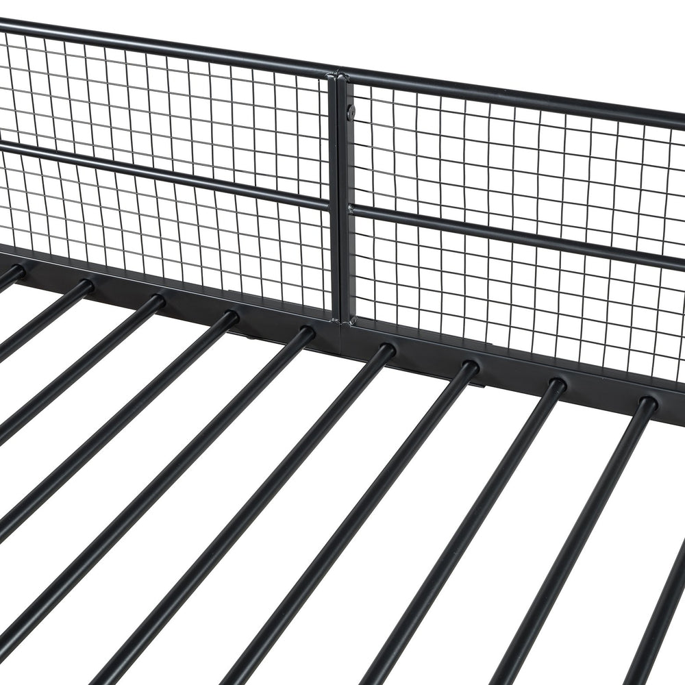 English Elm Twin Twin Over Full Metal Bunk Bed with 5-Tier Staircase Shelves, Space-Saving Storage & Wood Accents Black SF000175AAB