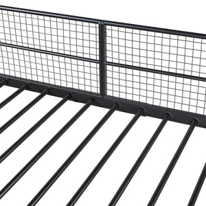 English Elm Twin Twin Over Full Metal Bunk Bed with 5-Tier Staircase Shelves, Space-Saving Storage & Wood Accents Black SF000175AAB