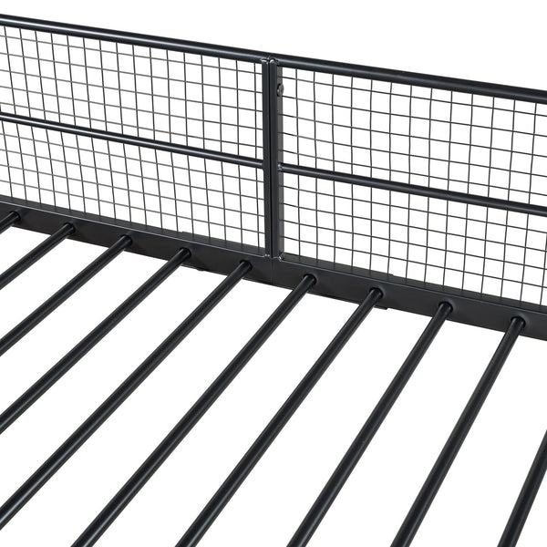 English Elm Twin Twin Over Full Metal Bunk Bed with 5-Tier Staircase Shelves, Space-Saving Storage & Wood Accents Black SF000175AAB