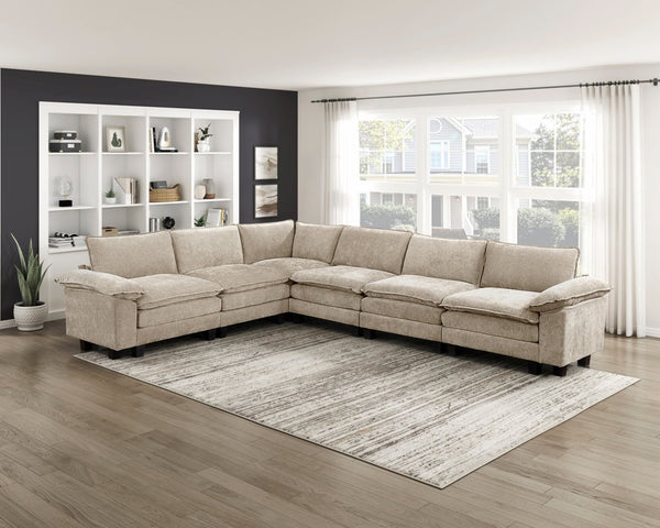 English Elm Modern Chenille Upholstered Sectional Sofa Arms with Adjustable Pillow Top Neutral Taupe B011P352490