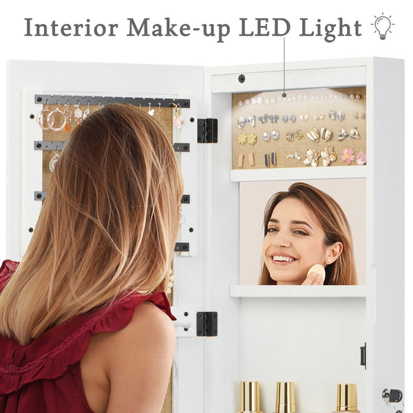 English Elm Solid Wood Wall Mounted Jewelry Armoire with Led Lighting and Full Length Mirror W2640P454224