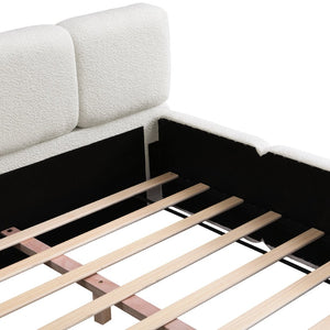 English Elm California King Boucle Upholstered Platform Bed Thick Block Headboard Modern Suite N757P391356W